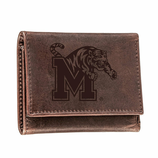 Team Sports America Signature - University of Memphis, Tri-Fold Wallet, Brown, CH, 100% Genuine Leathe