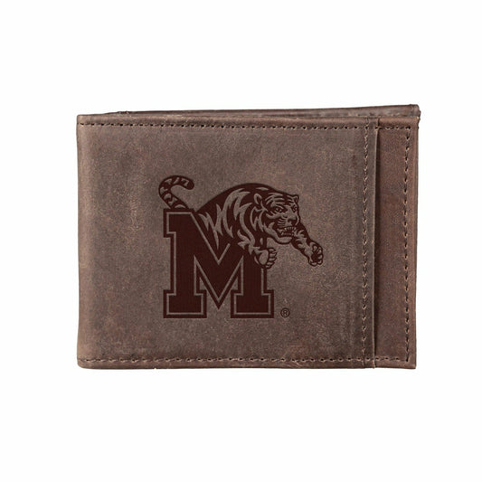 Team Sports America Essential - Front Pocket Wallet w/ RFID Blocking, University of Memphis, Brown