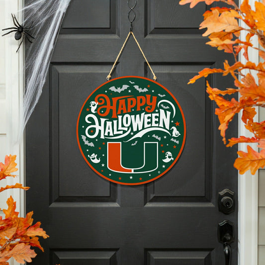 Team Sports America Value - University of Miami Halloween Round Door Décor with Hanging Rope, 18x1