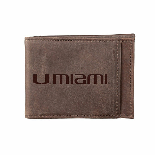Team Sports America Trending - Front Pocket Wallet w/ RFID Blocking, University of Miami, Brown