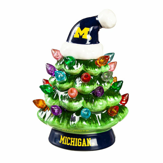 Team Sports America Signature - 4" Mini LED Tabletop Christmas Tree, Set of 2, University Of Michigan