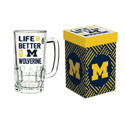 Team Sports America Value - Glass Tankard Cup, with Gift Box, University of Michigan