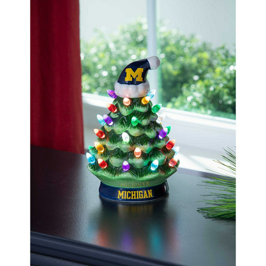 Team Sports America Signature - 8" LED Ceramic Christmas Tree, University Of Michigan