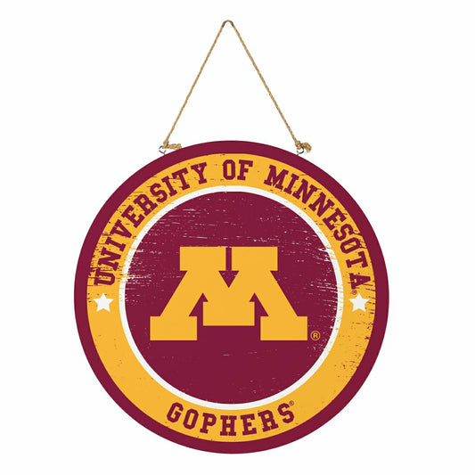 Team Sports America Essential - University of Minnesota Round Door Décor with Hanging Rope, 18x18