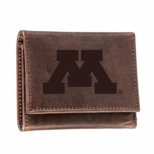 Team Sports America Essential - University of Minnesota, Tri-Fold Wallet, Brown, CH, 100% Genuine Leat