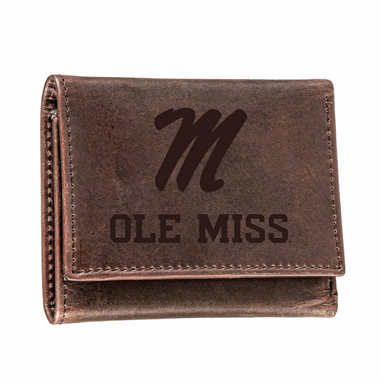 Team Sports America Trending - University of Mississippi, Tri-Fold Wallet, Brown, CH, 100% Genuine Le