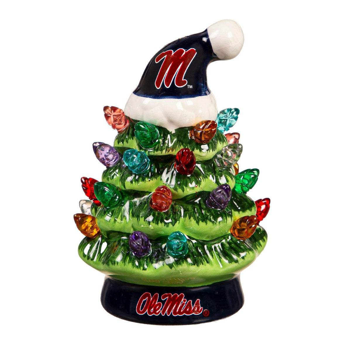 Team Sports America Classic - 4" Mini LED Tabletop Christmas Tree, Set of 2, University of Mississip