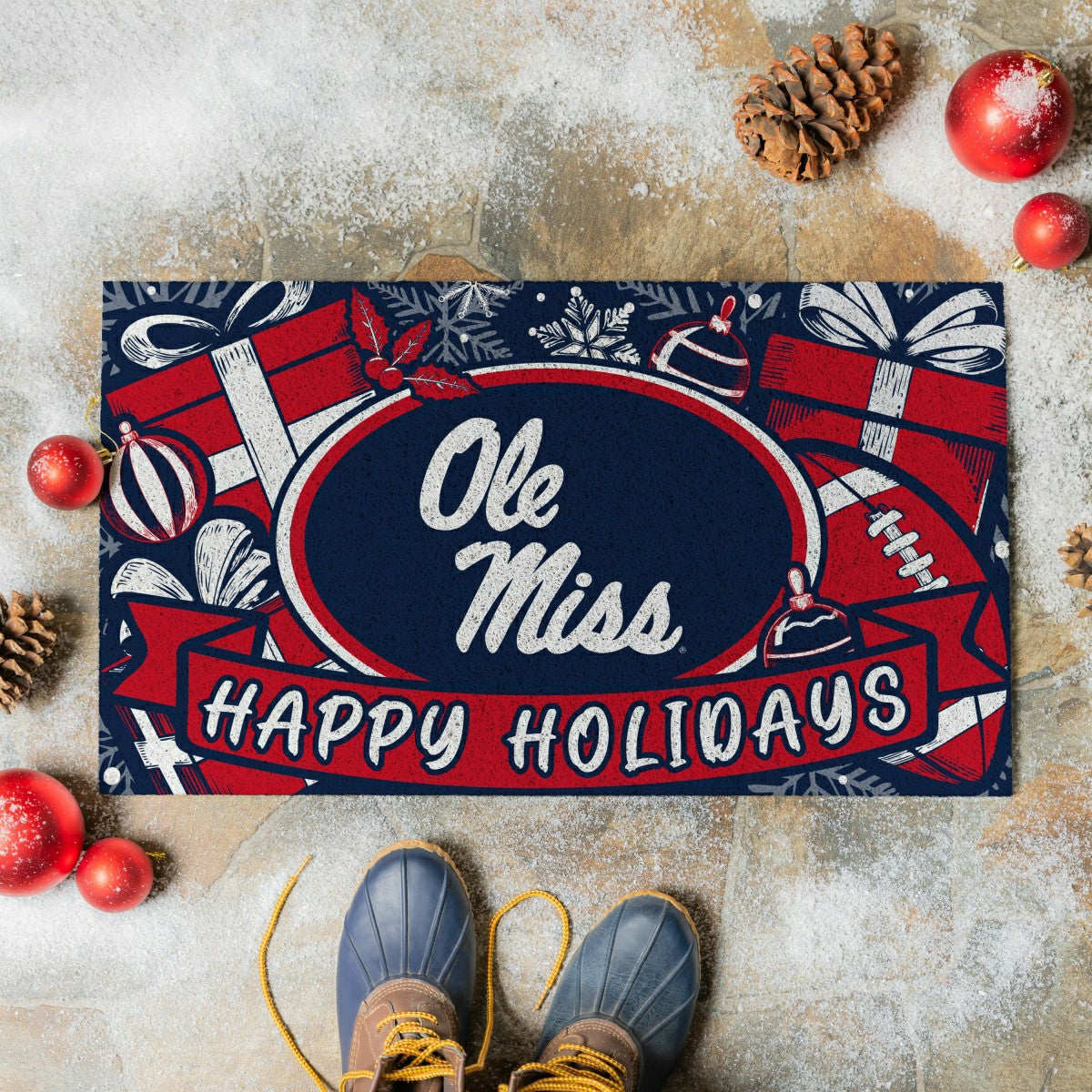 Team Sports America Essential - University of Mississippi Holiday PVC Mat, 28"x16"
