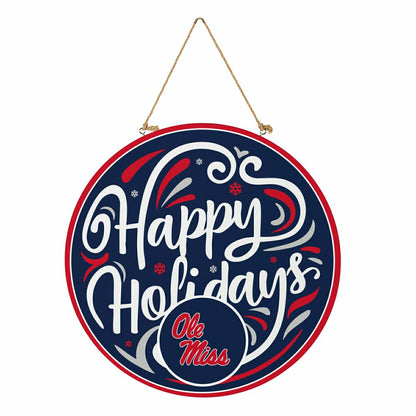 Team Sports America Value - University of Mississippi Holiday Round Door Décor with Hanging Rope,
