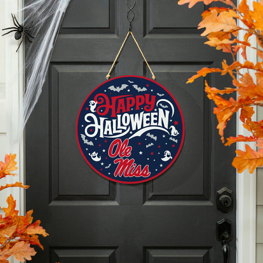 Team Sports America Trending - University of Mississippi Halloween Round Door Décor with Hanging Rope
