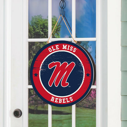 Team Sports America Trending - University of Mississippi Round Door Décor with Hanging Rope, 18x18