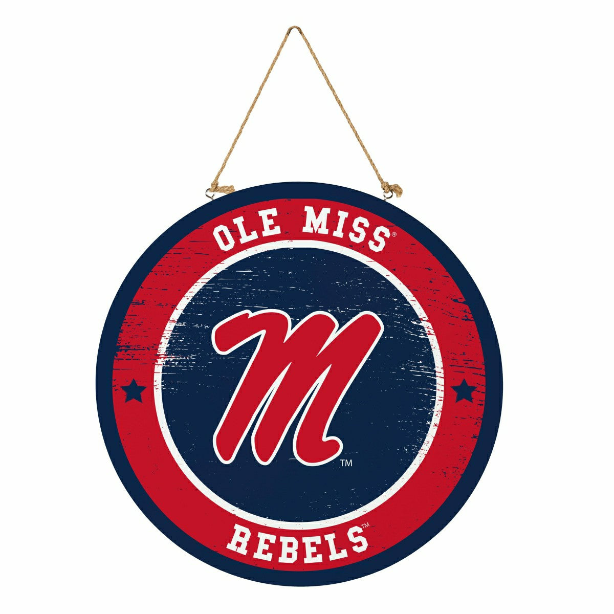 Team Sports America Trending - University of Mississippi Round Door Décor with Hanging Rope, 18x18