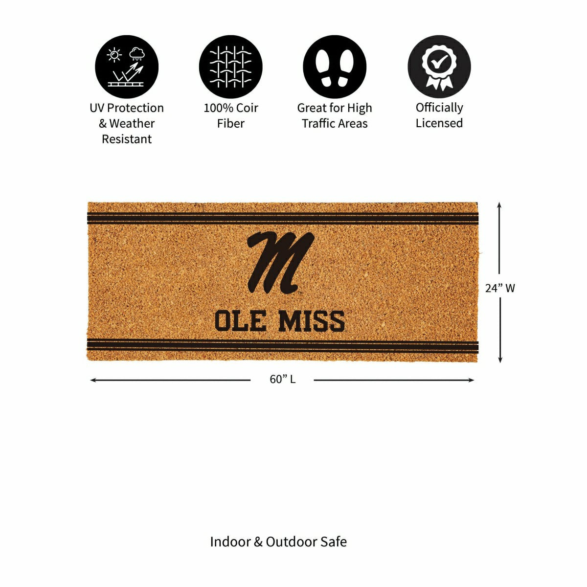 Team Sports America Exclusive - University of Mississippi Extra Large One Color Coir Mat, 60"x24"