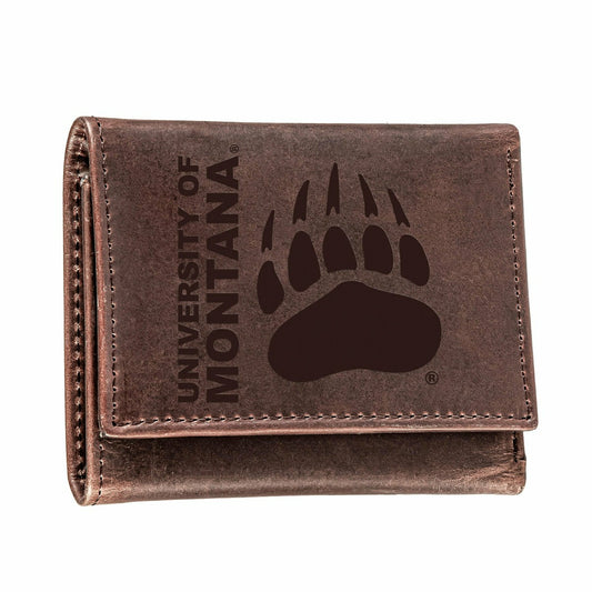 Team Sports America Exclusive - University of Montana, Tri-Fold Wallet, Brown, CH, 100% Genuine Leathe