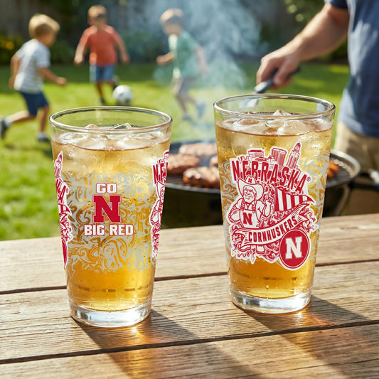 Team Sports America Best Seller - University of Nebraska 16oz Glass pint, Set of 2