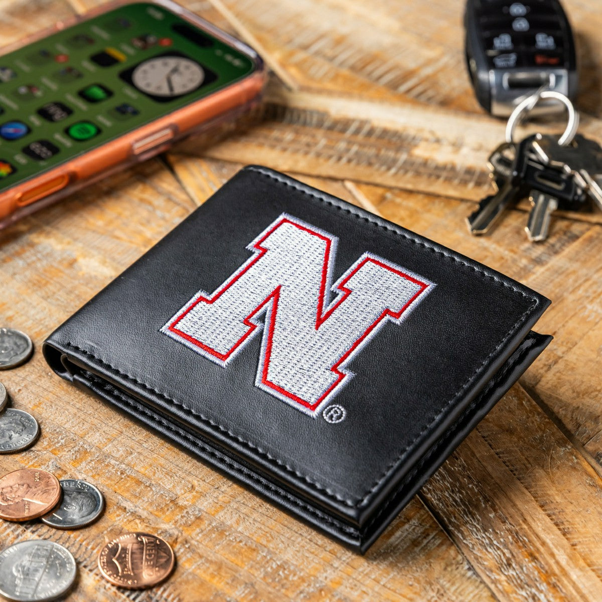 Team Sports America Recommended - University of Nebraska Black Bi-Fold Embroidered Wallet