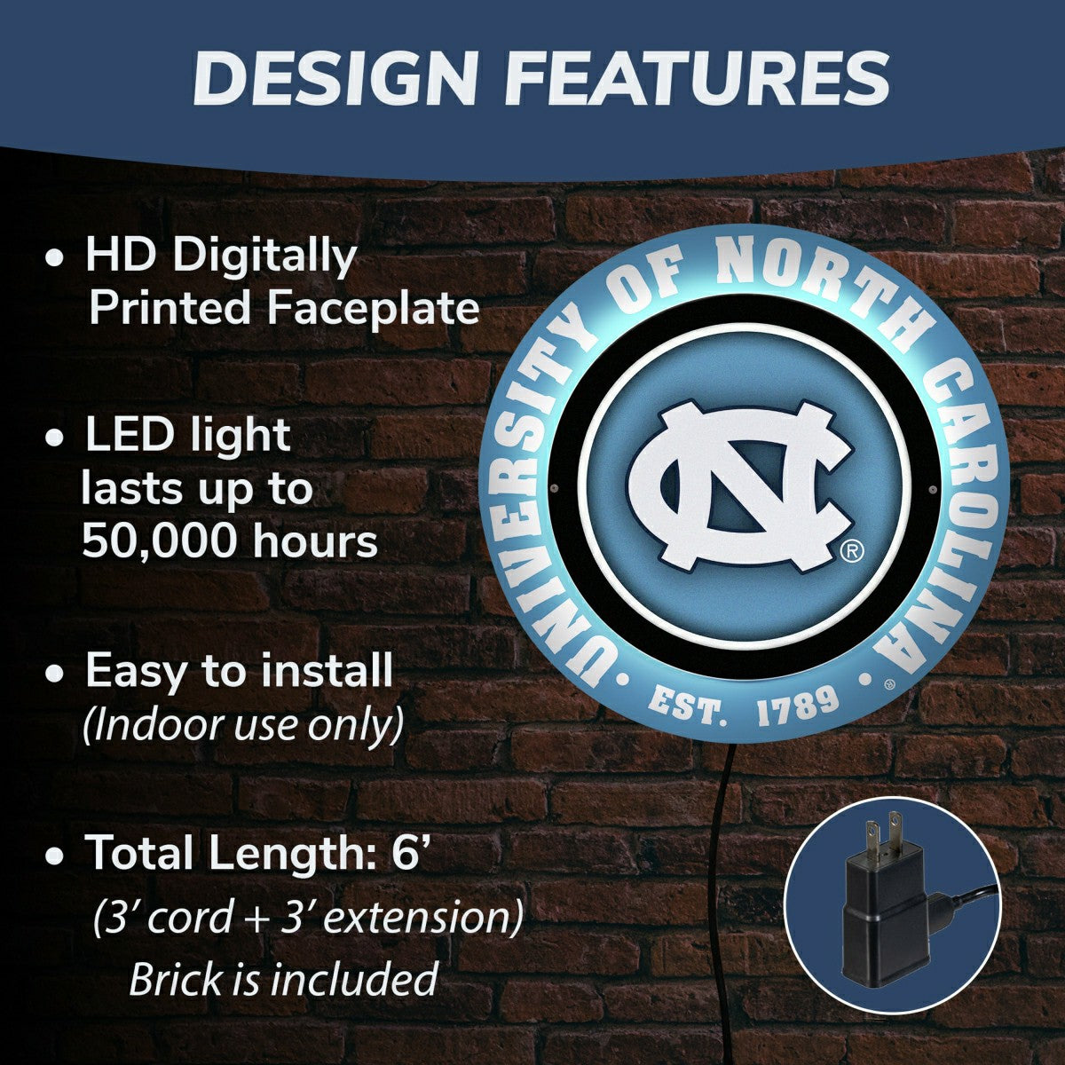 Team Sports America Best Seller - University of North Carolina, Metal Lite, Round