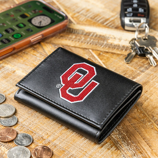 Team Sports America Everyday - University of Oklahoma Black Tri-Fold Embroidered Wallet w/ RFID Blocking