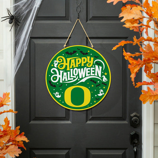 Team Sports America Classic - University of Oregon Halloween Round Door Décor with Hanging Rope, 18x