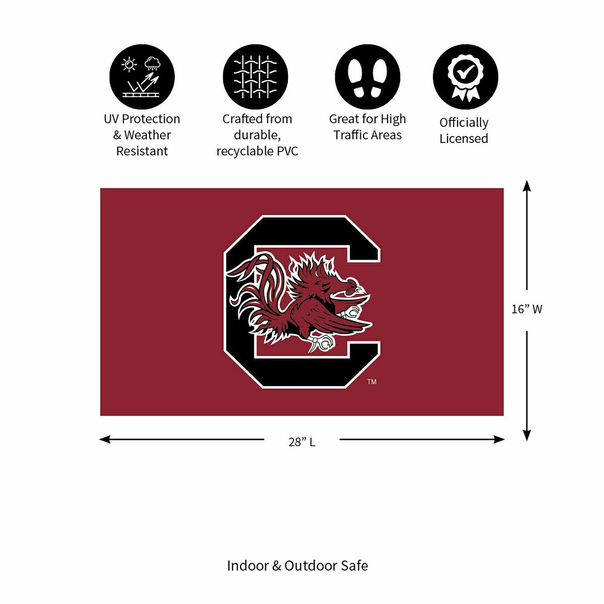 Team Sports America Signature - Full Color PVC Mat, 16" x 28", University of South Carolina