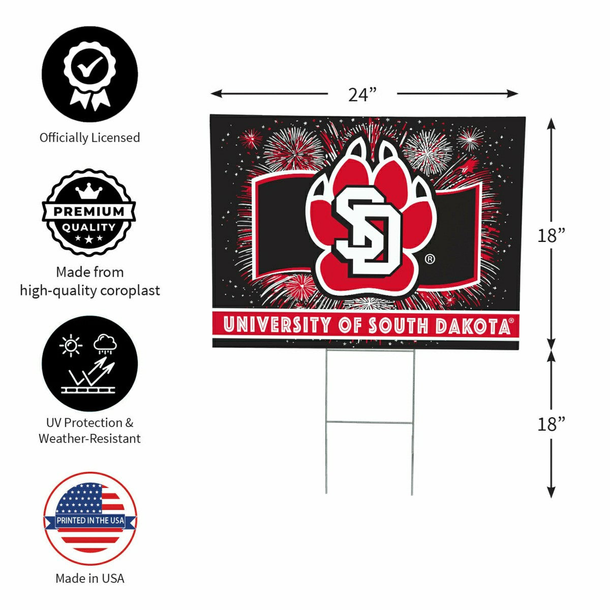 Team Sports America Essential - University of South Dakota Yard Sign, Patriotic