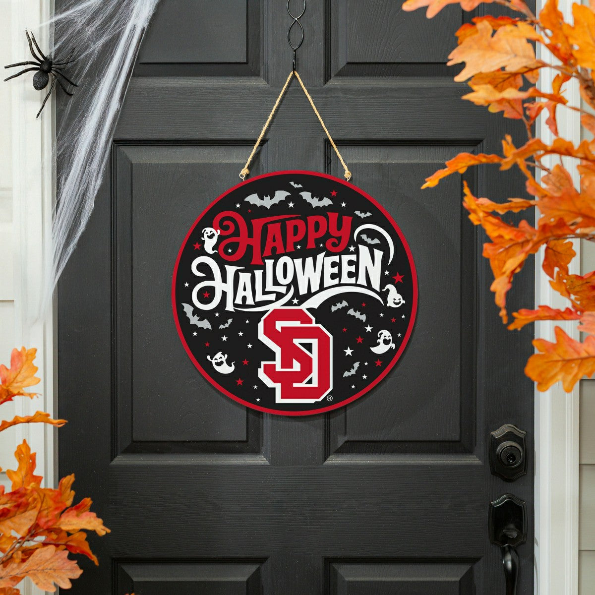 Team Sports America Essential - University of South Dakota Halloween Round Door Décor with Hanging Rop