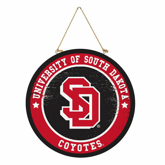 Team Sports America Signature - University of South Dakota Round Door Décor with Hanging Rope, 18x18