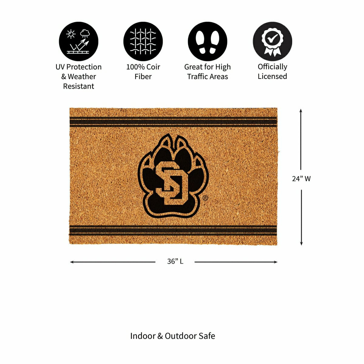 Team Sports America Best Seller - University of South Dakota Large One Color Coir Mat, 36"x24"