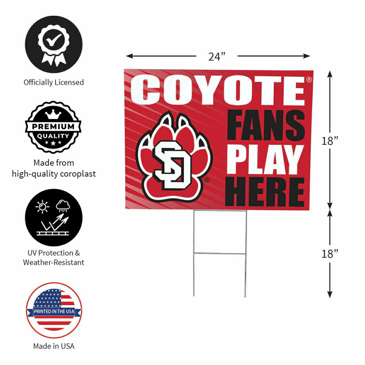 Team Sports America Exclusive - University of South Dakota Coroplast Yard Sign "Fans Play Here"
