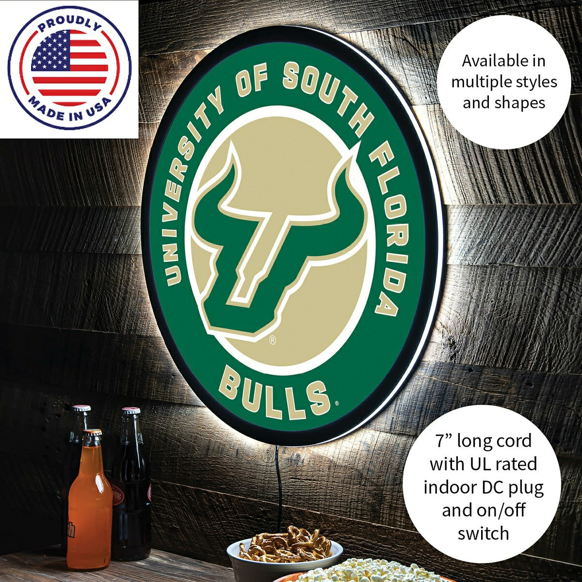Team Sports America Value - LED Wall Decor, Round, University of South Florida