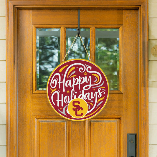 Team Sports America Classic - University of Southern California Holiday Round Door Décor with Hangin