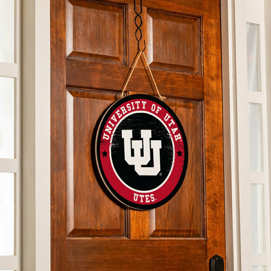 Team Sports America Trending - University of Utah Round Door Décor with Hanging Rope, 18x18