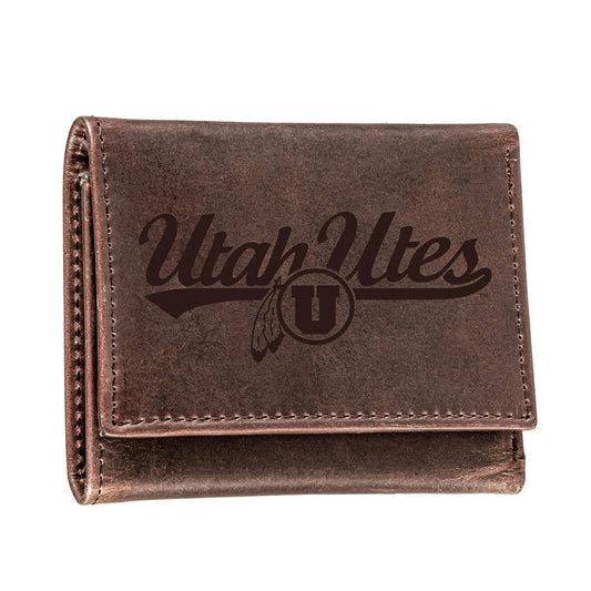 Team Sports America Recommended - University of Utah, Tri-Fold Wallet, Brown, CH, 100% Genuine Leather