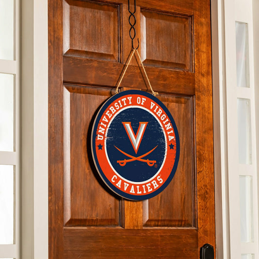 Team Sports America Recommended - University of Virginia Round Door Décor with Hanging Rope, 18x18