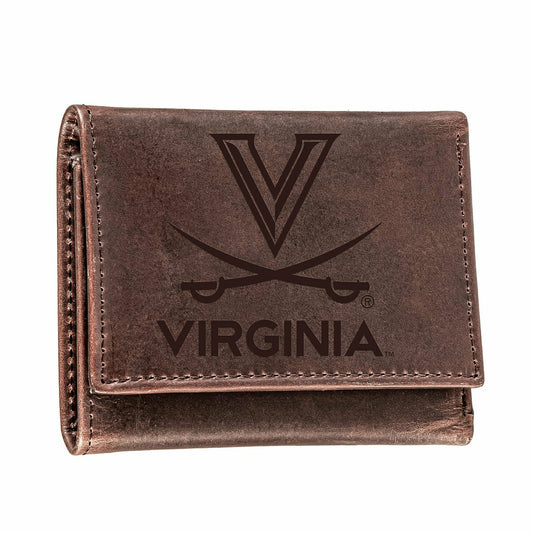Team Sports America Essential - University of Virginia, Tri-Fold Wallet, Brown, CH, 100% Genuine Leath