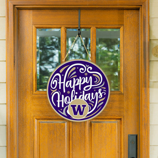 Team Sports America Trending - University of Washington Holiday Round Door Décor with Hanging Rope, 1
