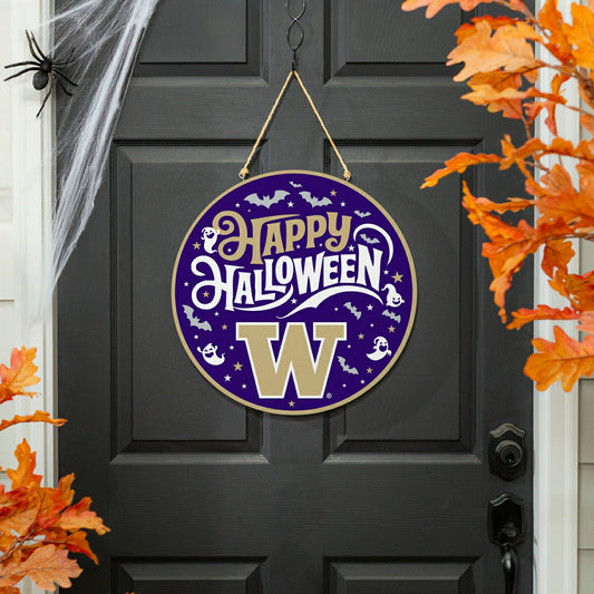 Team Sports America Best Seller - University of Washington Halloween Round Door Décor with Hanging Rope,