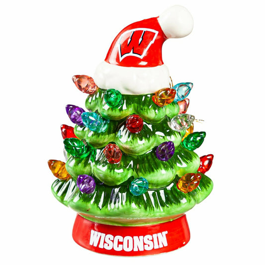 Team Sports America Essential - 4" Mini LED Tabletop Christmas Tree, Set of 2, University of Wisconsin