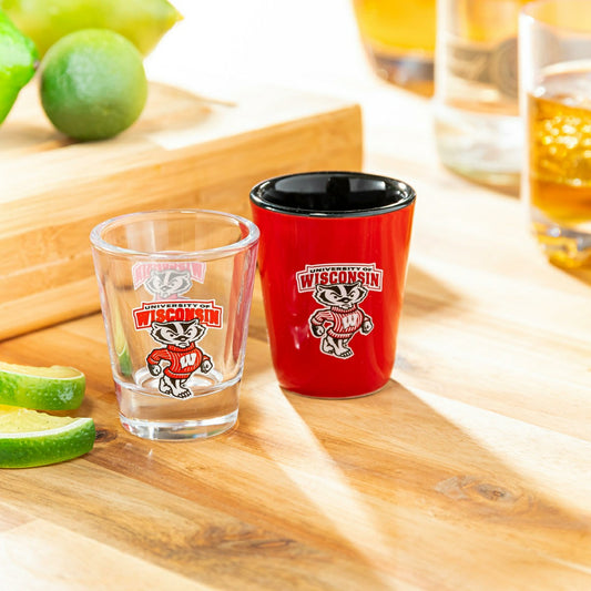 Team Sports America Recommended - University of Wisconsin-Madison 4-Piece Ceramic and Glass 2oz. Shot Gl