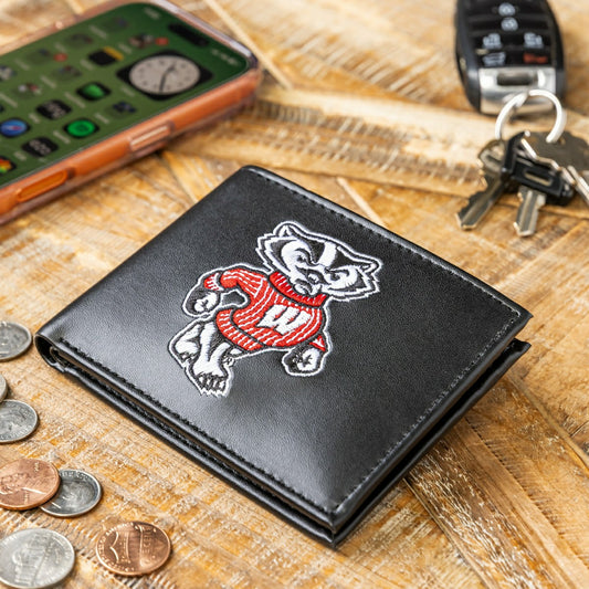Team Sports America Exclusive - University of Wisconsin-Madison Black Bi-Fold Embroidered Wallet