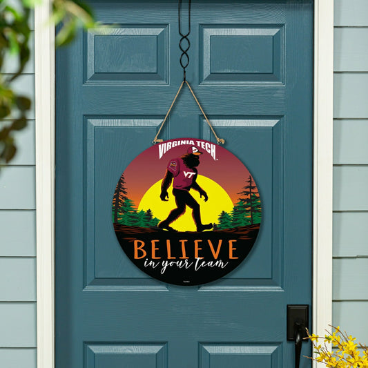 Team Sports America Recommended - Virginia Tech Bigfoot Round Door Décor with Hanging Rope, 18x18