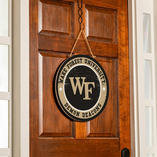 Team Sports America Signature - Wake Forest University Round Door Décor with Hanging Rope, 18x18