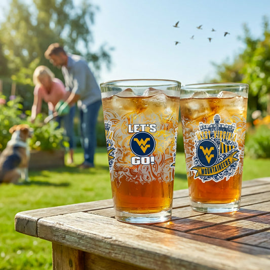Team Sports America Trending - West Virginia University 16oz Glass pint, Set of 2