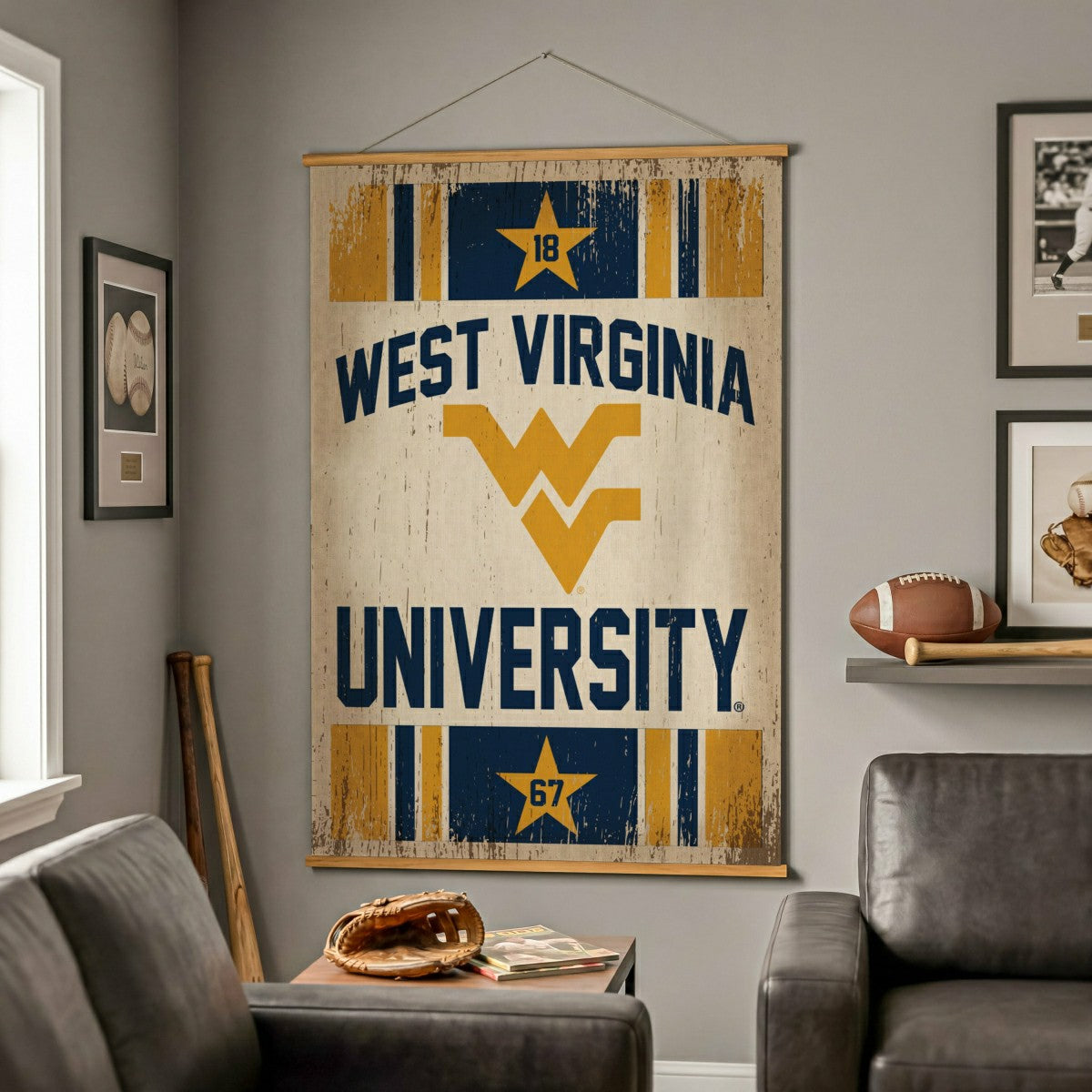 Team Sports America Exclusive - West Virginia University, Canvas Wall Tapestry, Large, 54x36