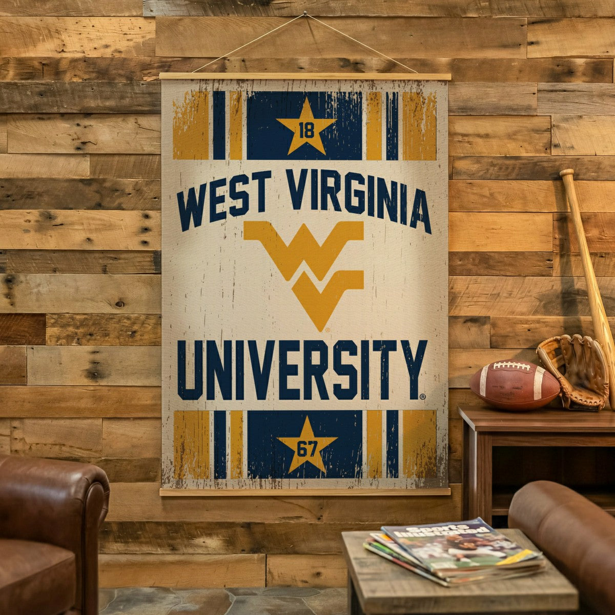 Team Sports America Exclusive - West Virginia University, Canvas Wall Tapestry, Large, 54x36