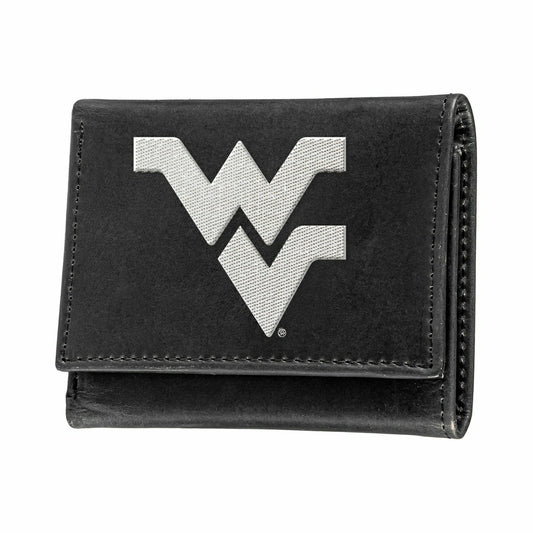 Team Sports America Recommended - West Virginia University Black Tri-Fold Embroidered Wallet w/ RFID Blocking