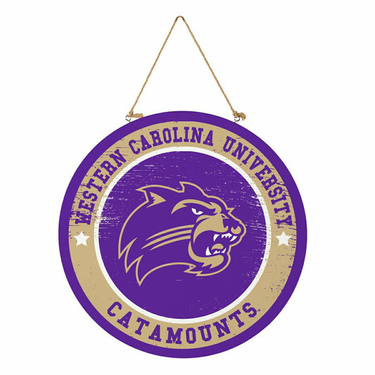 Team Sports America Exclusive - Western Carolina University Round Door Décor with Hanging Rope, 18x18