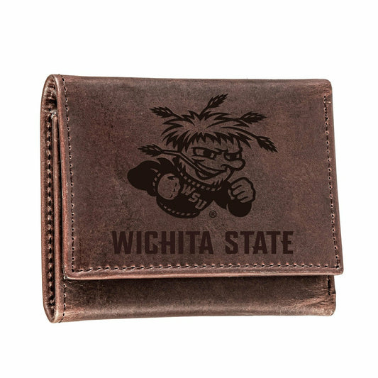Team Sports America Recommended - Wichita State University, Tri-Fold Wallet, Brown, CH, 100% Genuine Lea