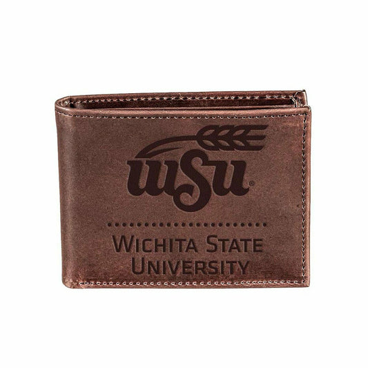 Team Sports America Classic - Wichita State University, Bi-Fold Wallet, Brown, CH, 100% Genuine Leat