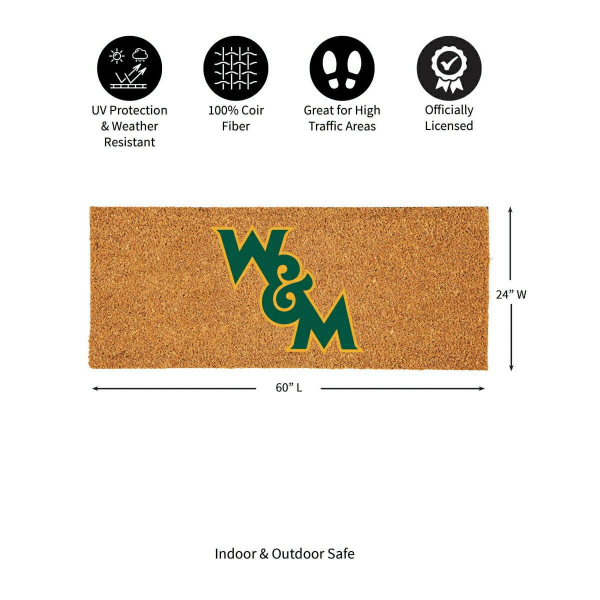 Team Sports America Essential - William & Mary Extra Large Full Color Coir Mat, 60"x24"
